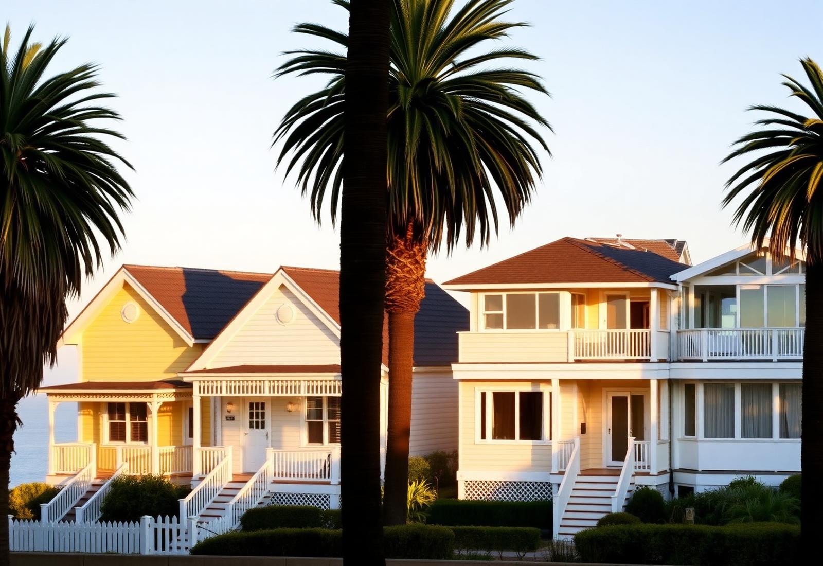 Row of coastal homes on Sydney's Northern Beaches at golden hour
